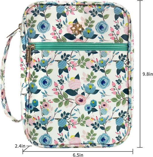Bible Cover Case for Women with Zip Pocket and Inner Organizing Pockets Fits Standard Size Bible 10X7.5X2.5In Floral Fabric, Gift for Mother